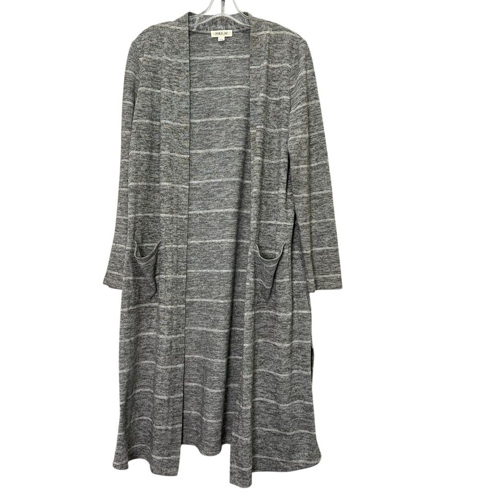 Taylor & Sage Grey Striped Sweater Cardigan Womens Large